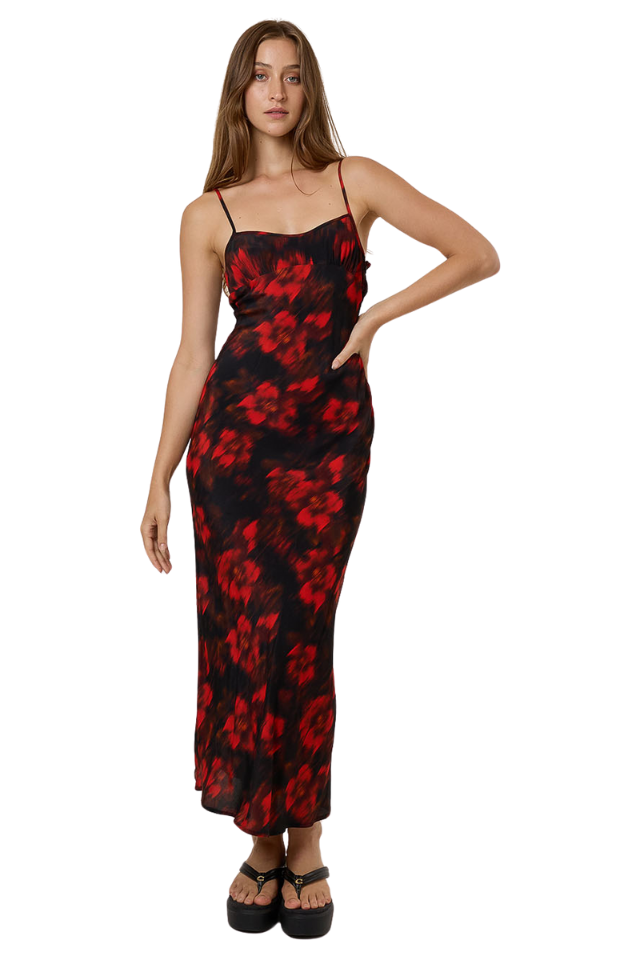 Lucky For You Floral Maxi Dress - Redwood