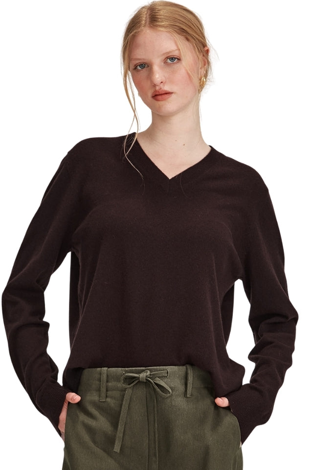 Lucy Cashmere V Neck - Cocoa