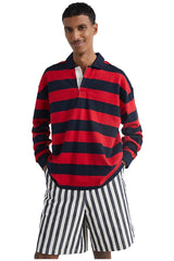 MW0MW30019 Tommy Hilfiger Block striped Rugby Jersey Red Desert Sky 