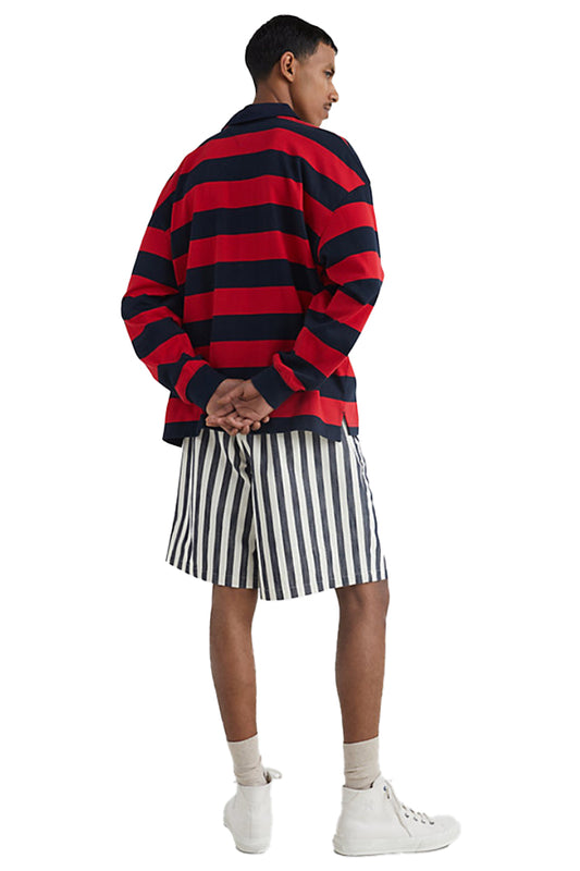 MW0MW30019 Tommy Hilfiger Block striped Rugby Jersey Red Desert Sky 