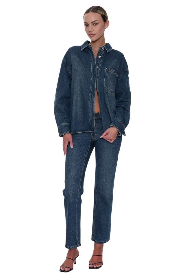 Melina Oversized Denim Shirt - Teal Blue