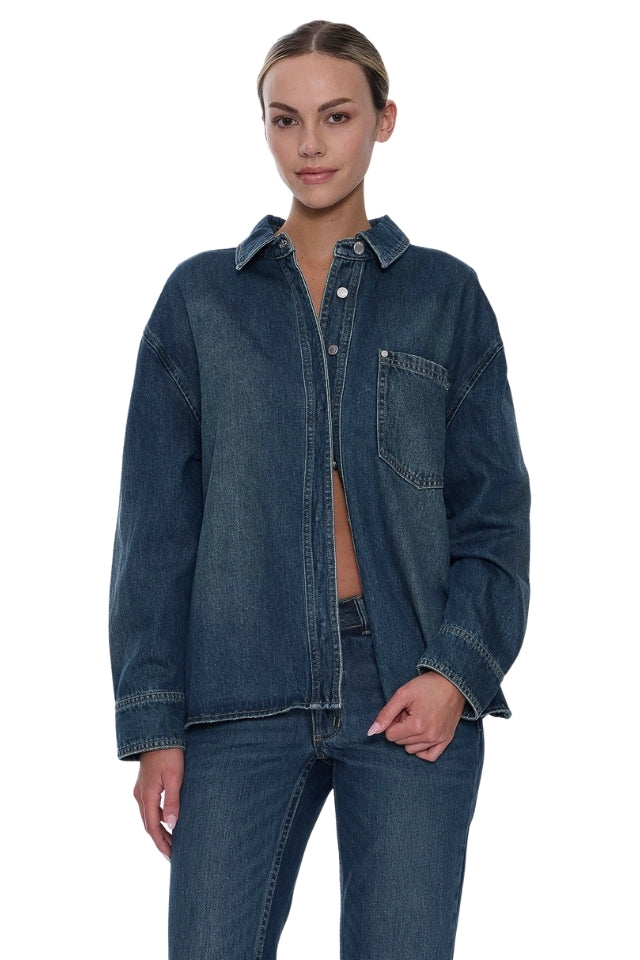 Melina Oversized Denim Shirt - Teal Blue