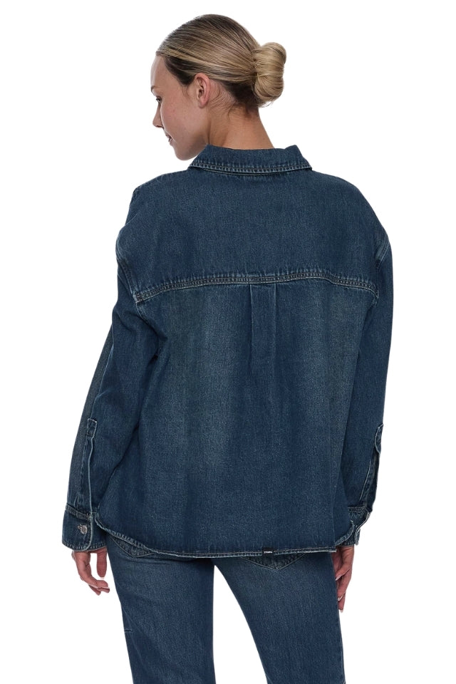 Melina Oversized Denim Shirt - Teal Blue