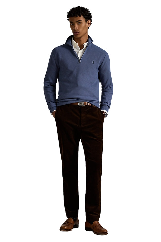 Mesh-Knit Cotton Quarter-Zip Sweater - Blue