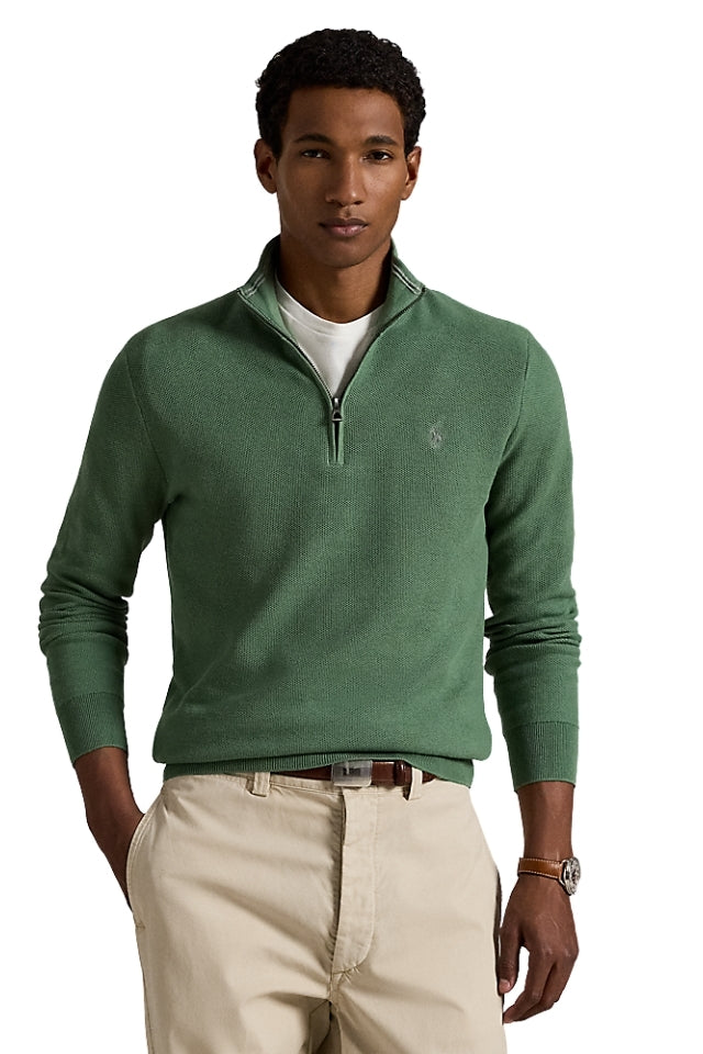 Mesh-Knit Cotton Quarter-Zip Sweater - Natural