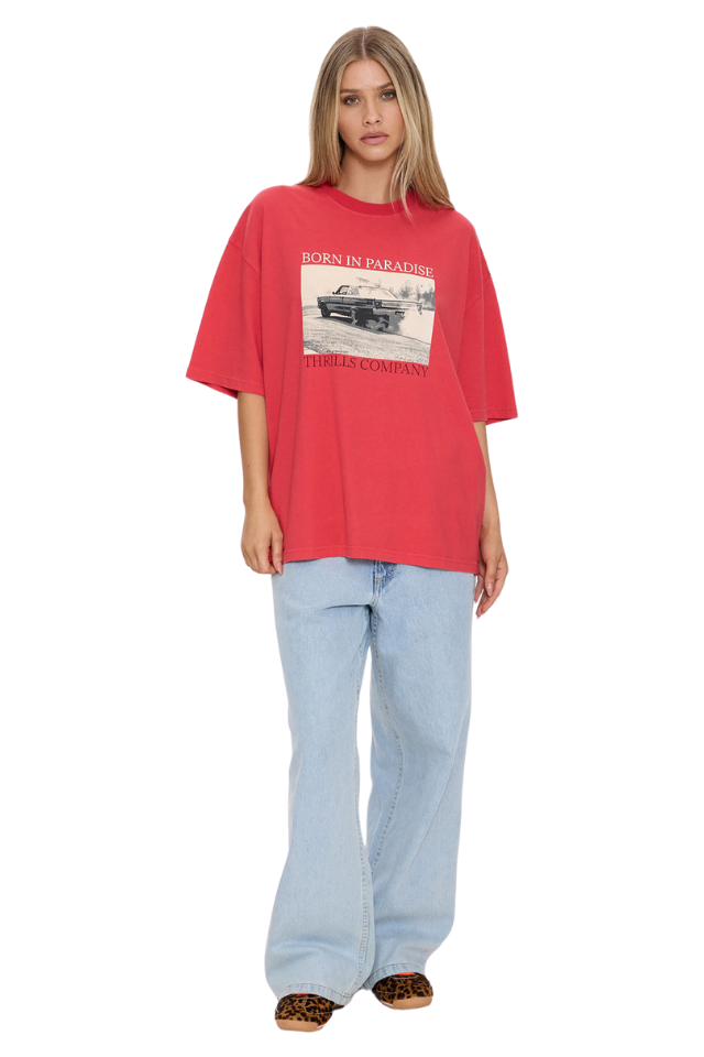 Metal And Dust Oversized Tee - Flame Red