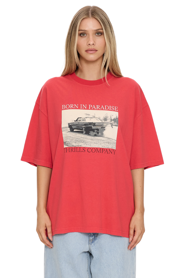 Metal And Dust Oversized Tee - Flame Red