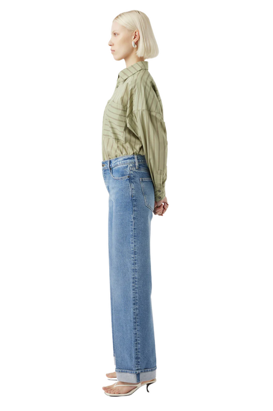 Mia Cuffed Mid Wide Long Jean - Meridian Mid Blue