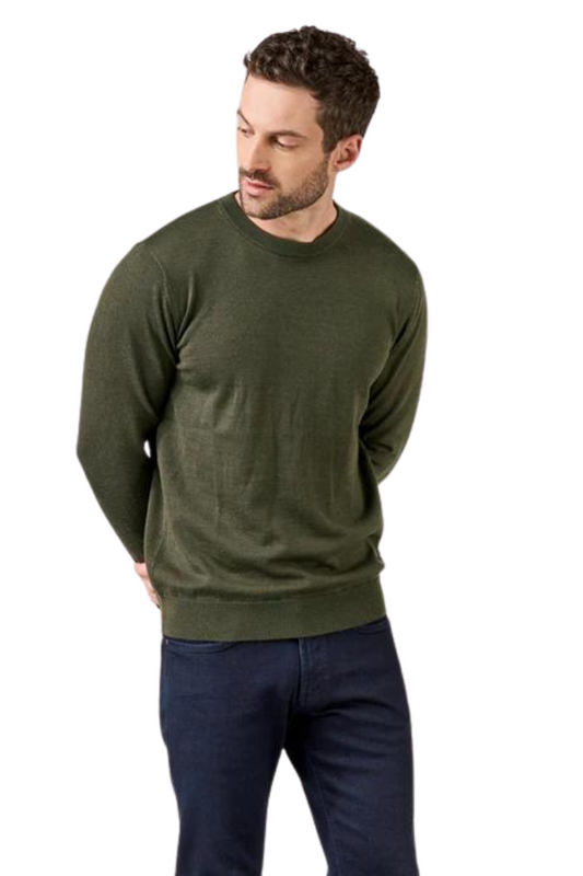 Naseby Olive Green Crew Neck Jersey