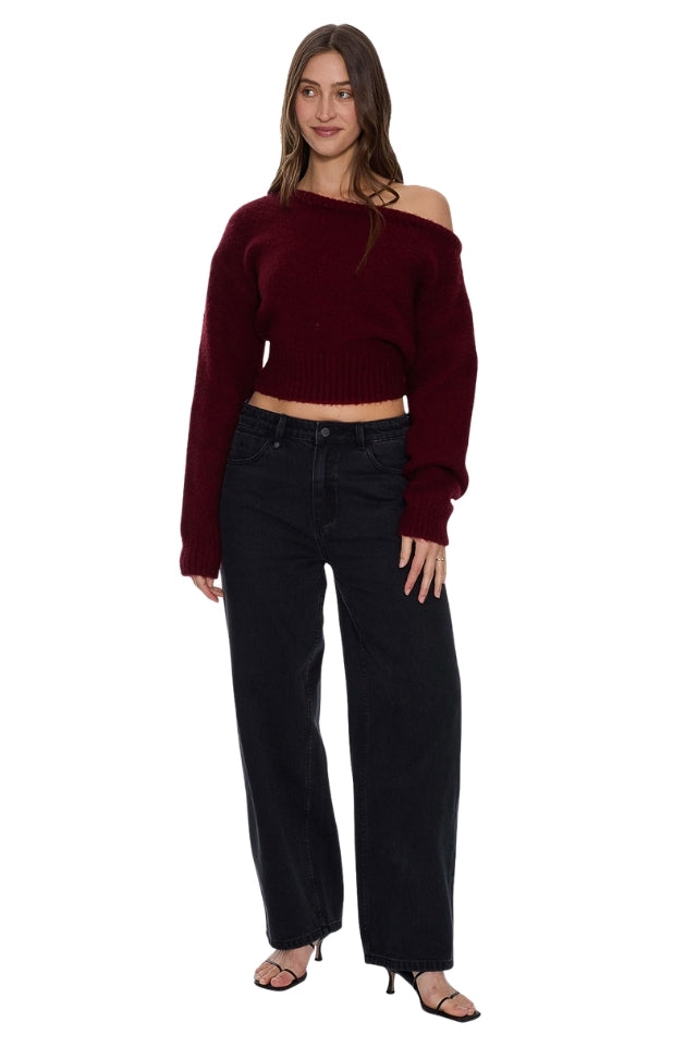 Oslo Cold Shoulder Knit Sweater - New Maroon