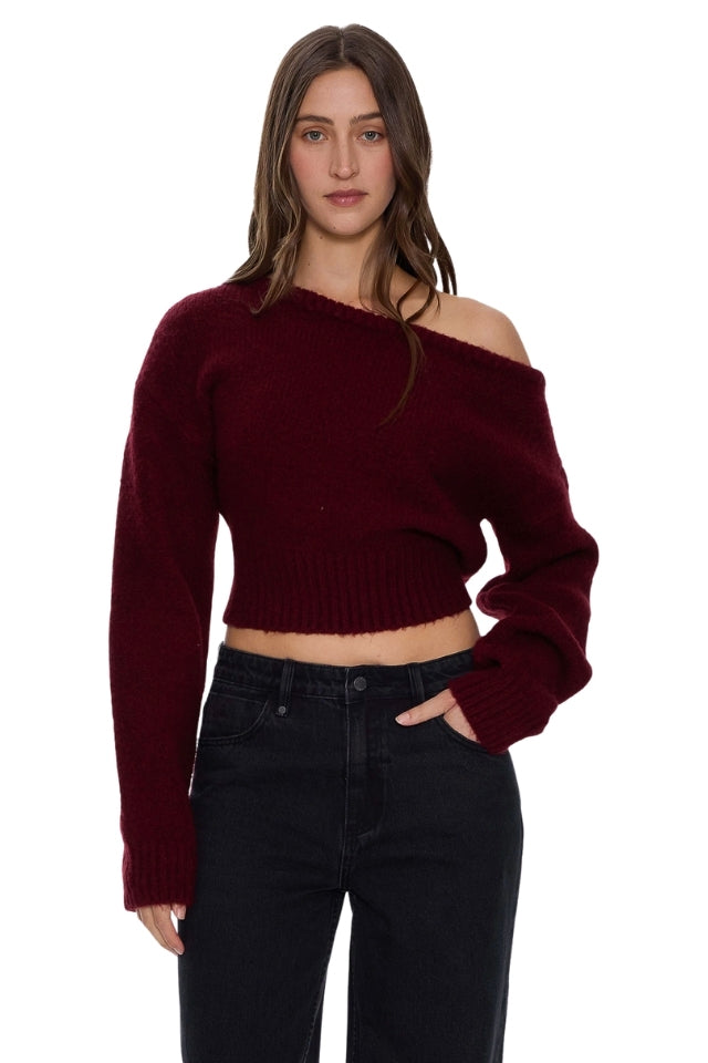Oslo Cold Shoulder Knit Sweater - New Maroon