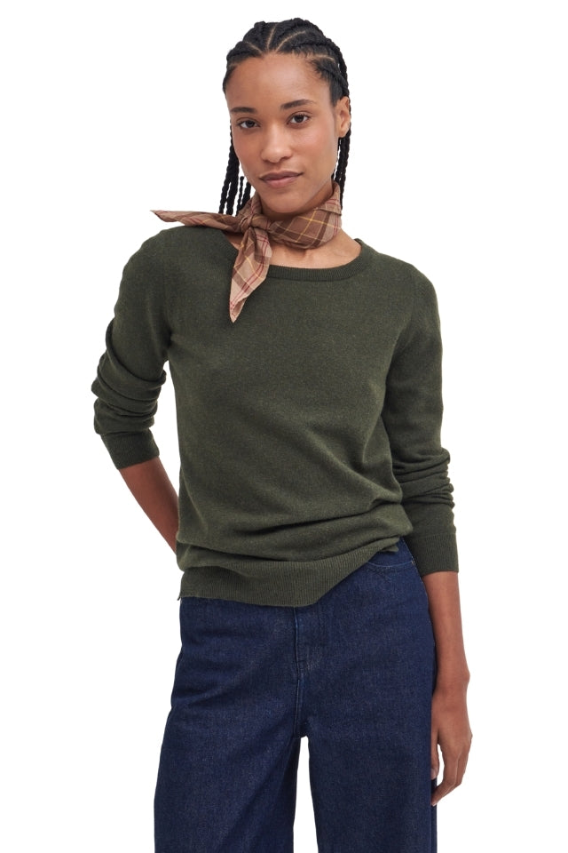 Pendle Crew Knitted Jumper - Olive/Hessian Tartan