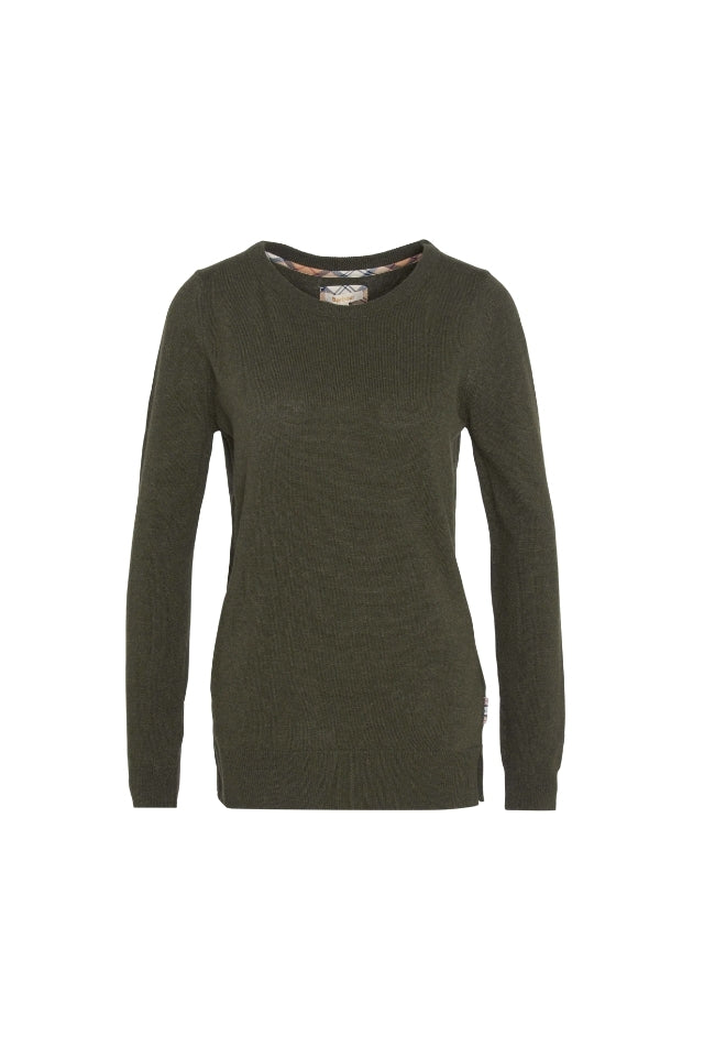 Pendle Crew Knitted Jumper - Olive/Hessian Tartan