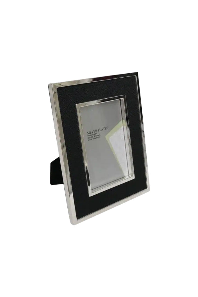 Picture Frame Silver/ Black Faux Leather