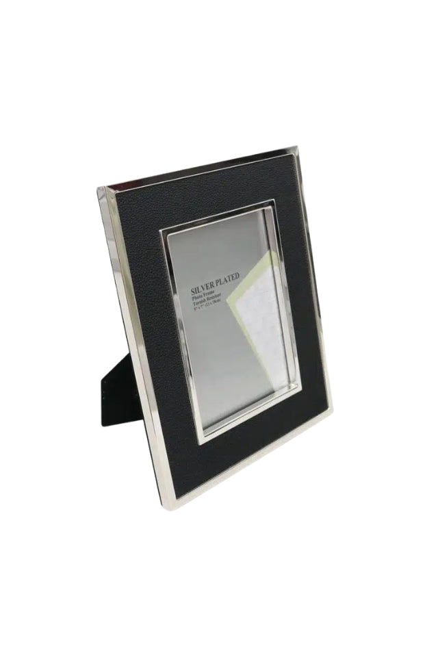 Picture Frame Silver/ Black Faux Leather