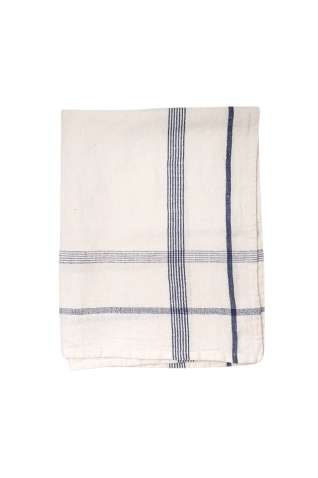 Plaid Cotton Linen Teatowel - Marine Blue