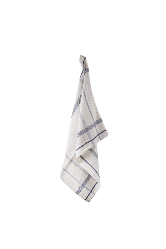 Plaid Cotton Linen Teatowel - Marine Blue