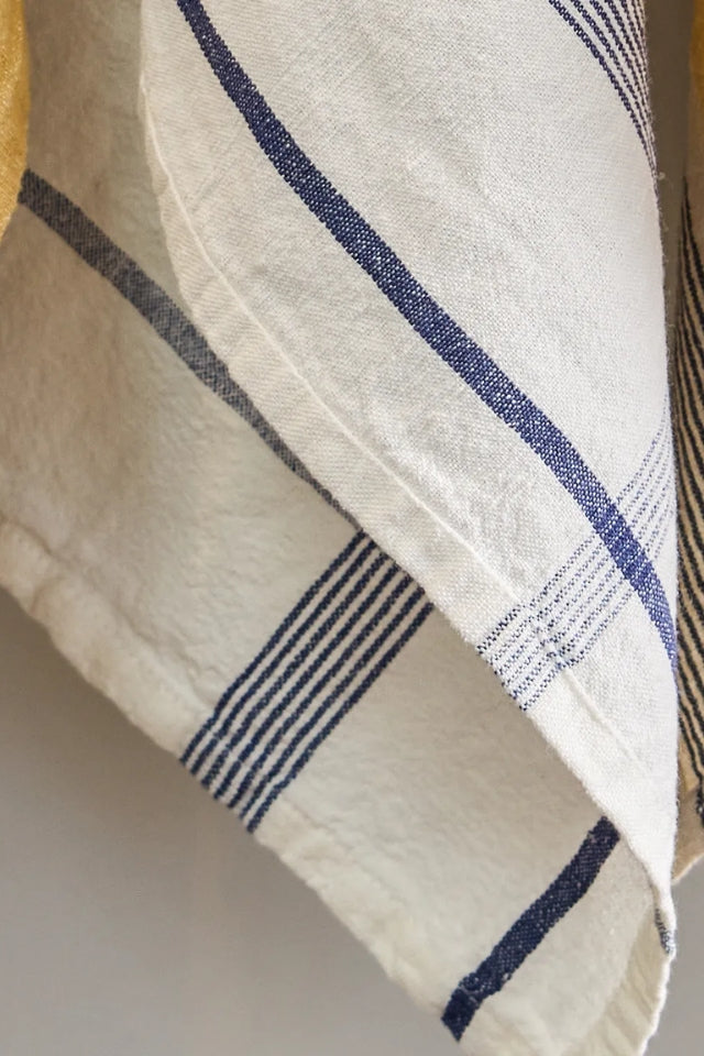 Plaid Cotton Linen Teatowel - Marine Blue