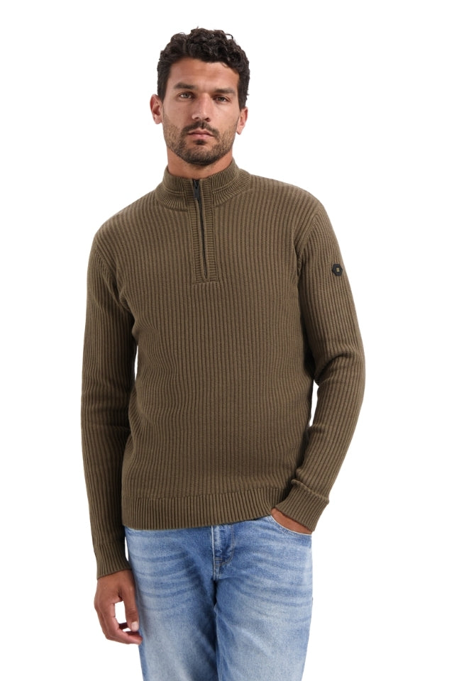 Pullover Half Zip Rib Variation - Taupe