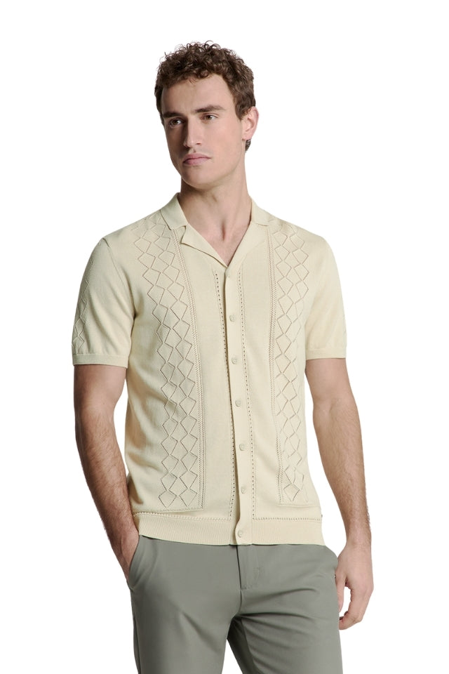 Pullover Short Sleeve Full Button Polo Solid Jacquard - Cement