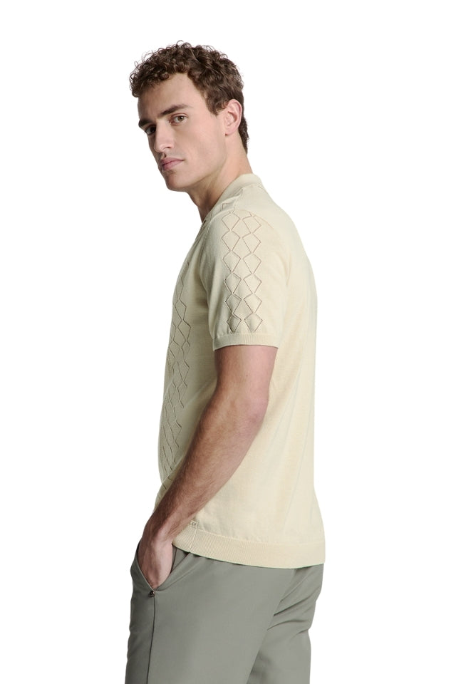 Pullover Short Sleeve Full Button Polo Solid Jacquard - Cement