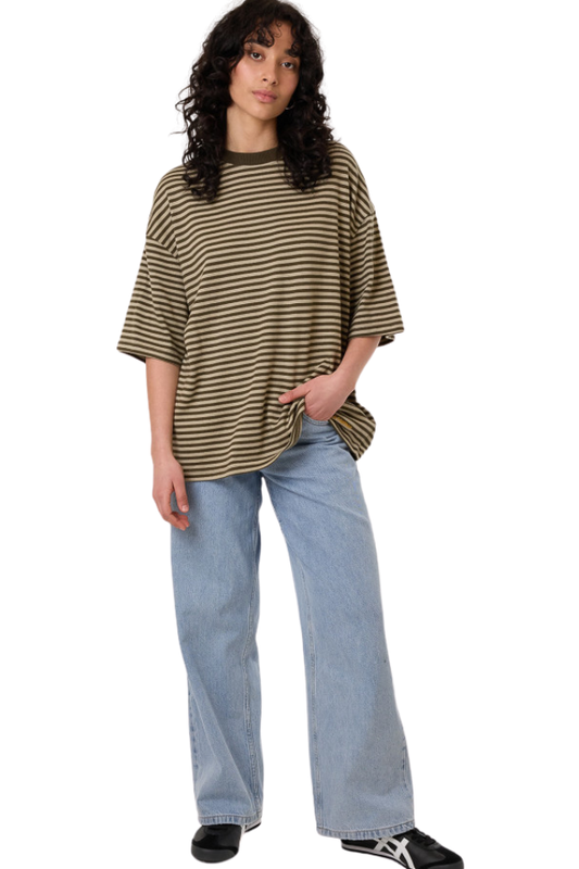 Quinn Stripe Oversized Tee - Dark Olive