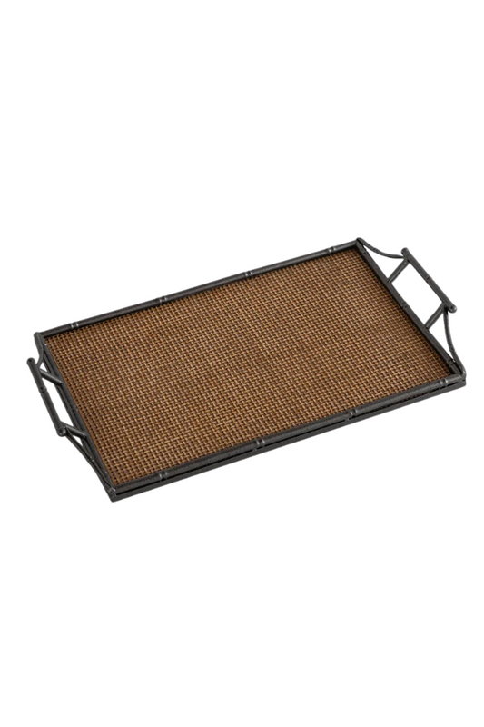 Rattan & Faux Bamboo Handle Tray - Large