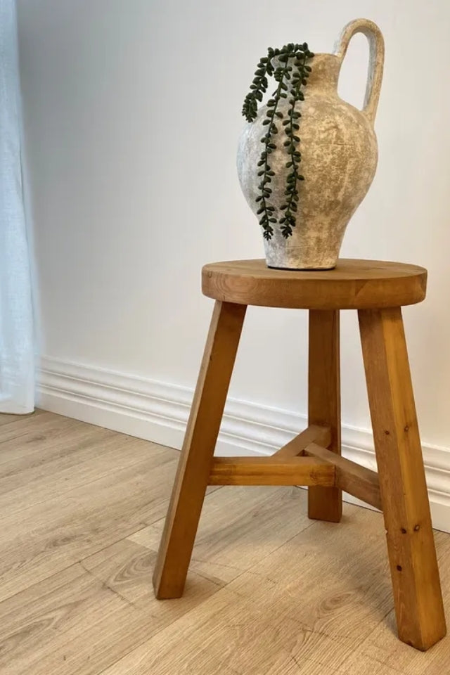 Reclaimed Wood Round Stool - Natural