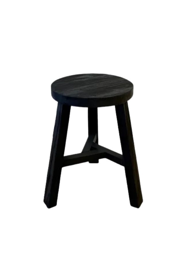 Reclaimed Wood Round Stool - Black