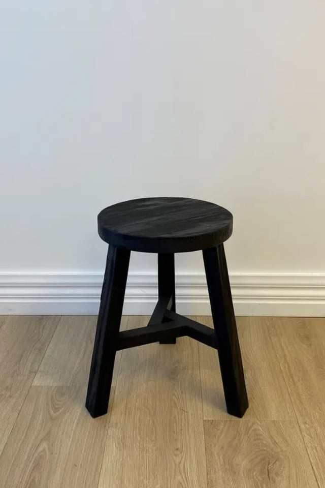 Reclaimed Wood Round Stool - Black