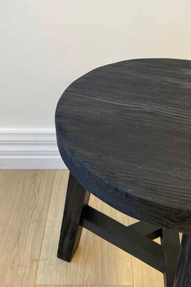 Reclaimed Wood Round Stool - Black