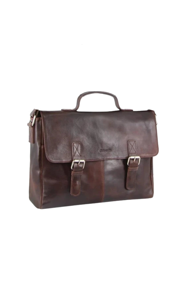 Rustic Leather Flap Over 15" Laptop Computer Bag - Dark Chocolate