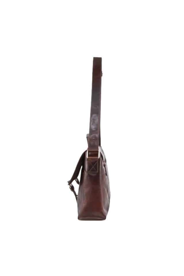 Rustic Leather Flap Over 15" Laptop Computer Bag - Dark Chocolate