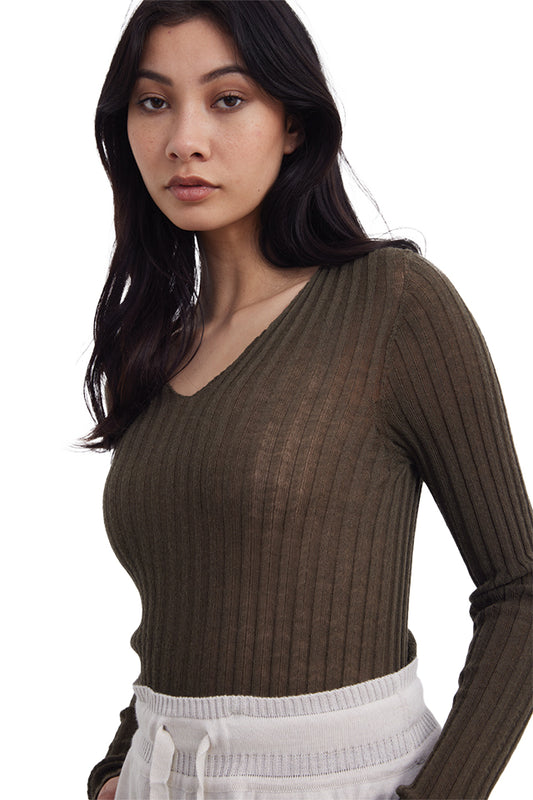 Merino Tulle V-neck Top