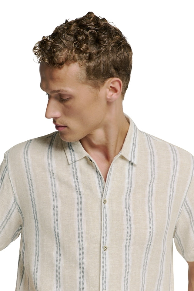 Shirt Short Sleeve Vertical Stripe - Cement