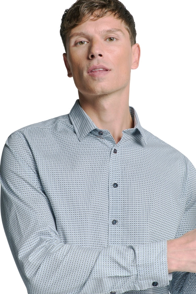 Shirt Stretch Allover Print - Seablue
