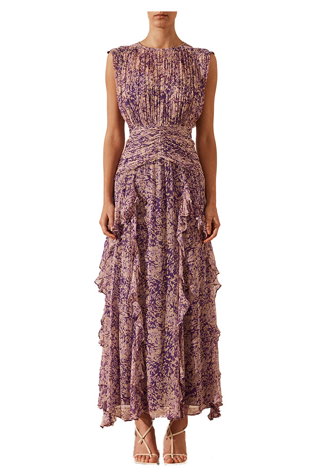 Shona Joy 1233254 Aurier Round Neck Maxi Dress Purple Multi