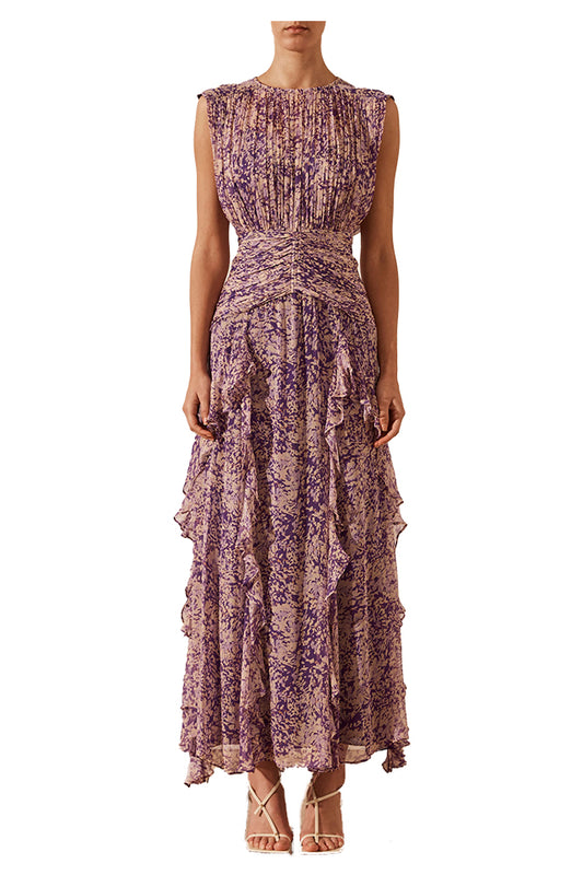 Shona Joy 1233254 Aurier Round Neck Maxi Dress Purple Multi