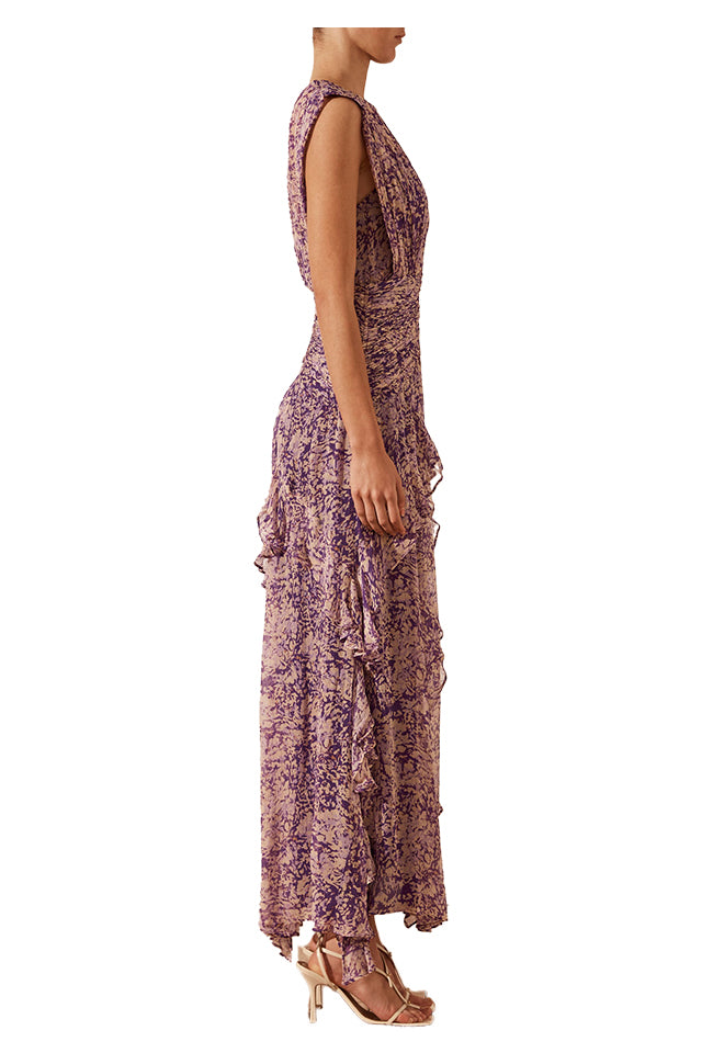 Shona Joy 1233254 Aurier Round Neck Maxi Dress Purple Multi