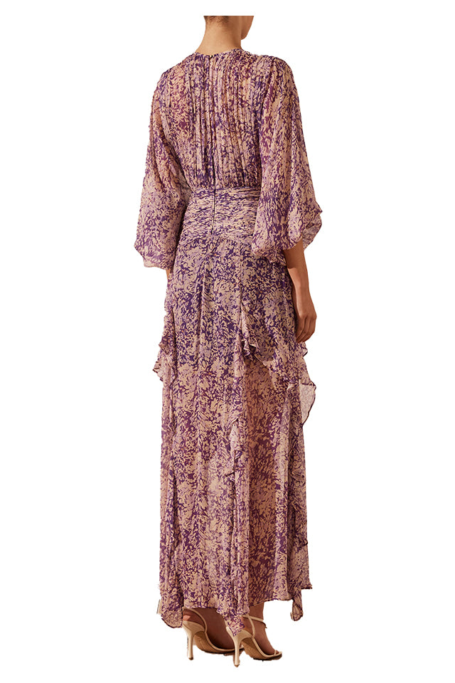 Shona Joy 1233255 Aurier Balloon Sleeve Maxi Dress Purple Multi