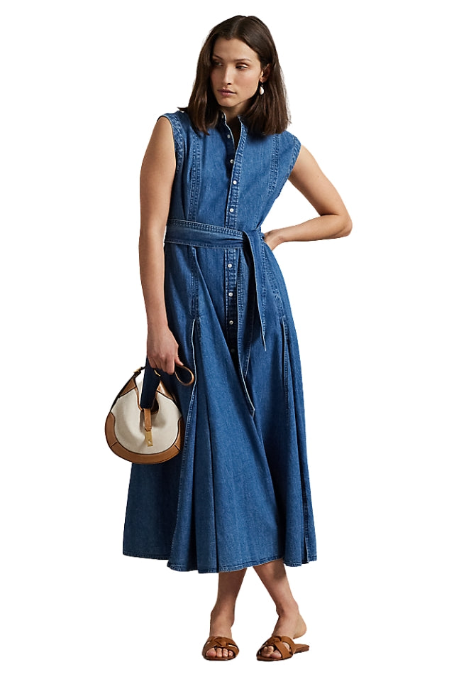 Belted Denim A-Line Shirt Dress