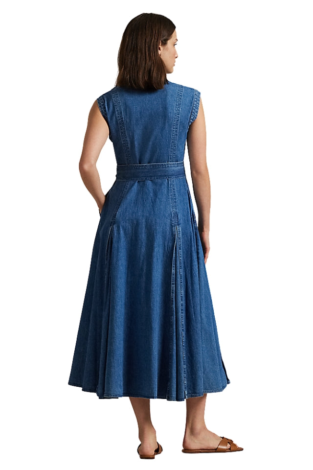 Belted Denim A-Line Shirt Dress