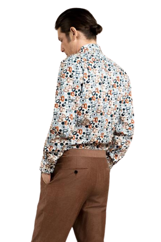 Sinatra White Blue & Rust Geometric Shirt