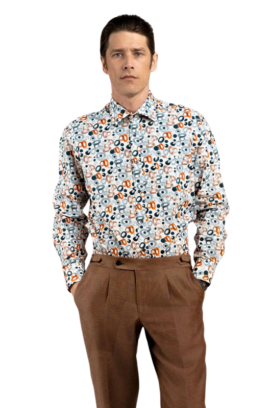 Sinatra White Blue & Rust Geometric Shirt