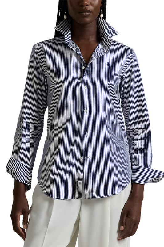 Slim Fit Striped Cotton Shirt - White Fall Royal