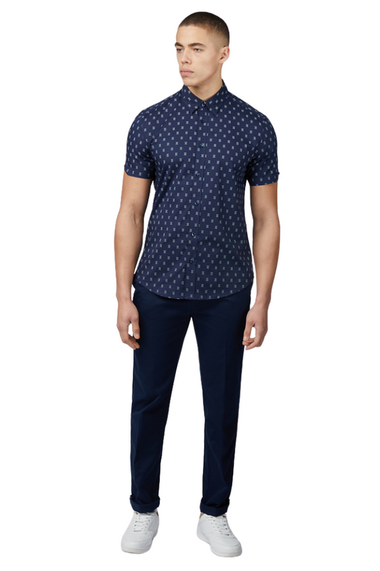 Stipple Geo Print Ss - Dark Navy