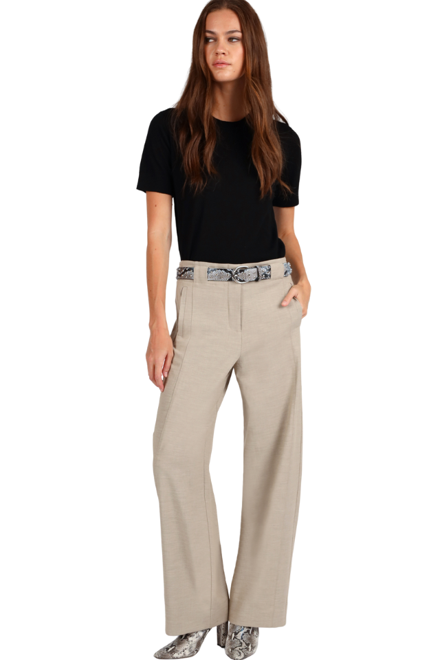 Stitch Detail Wide Leg Pant - Taupe