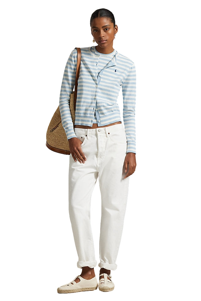 Stripe Cardigan - Pond Blue Heather & Deckwash White