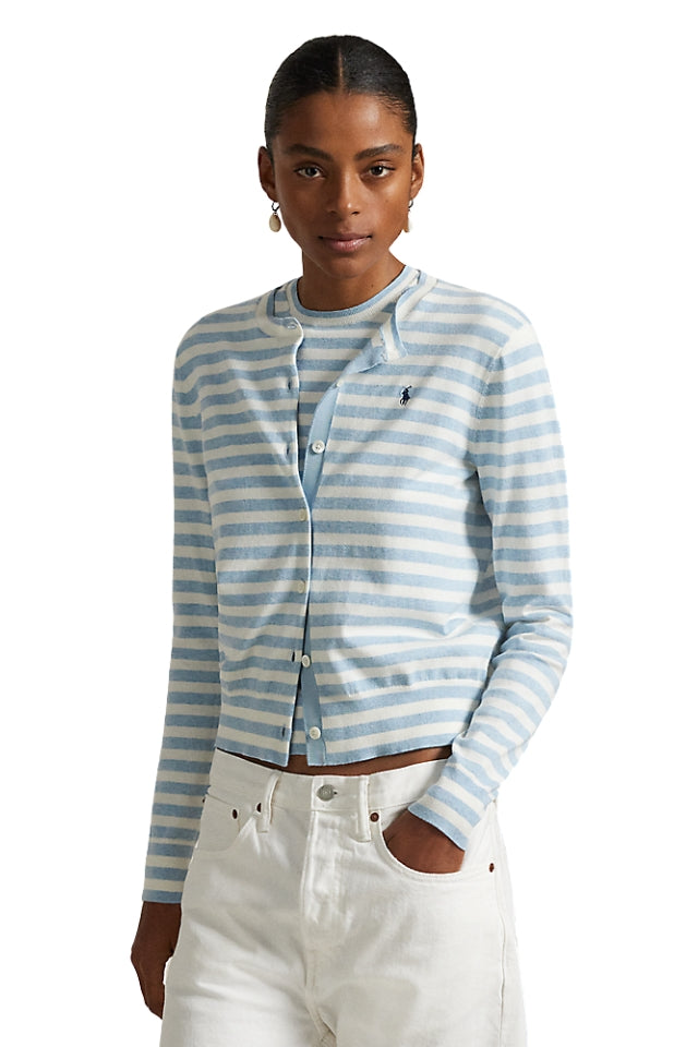 Stripe Cardigan - Pond Blue Heather & Deckwash White