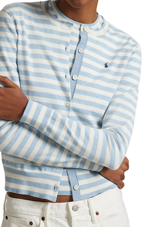 Stripe Cardigan - Pond Blue Heather & Deckwash White
